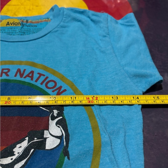 Aviator Nation Turquoise Blue Logo Tee with Yellow & Red Accents - Picture 4 of 5